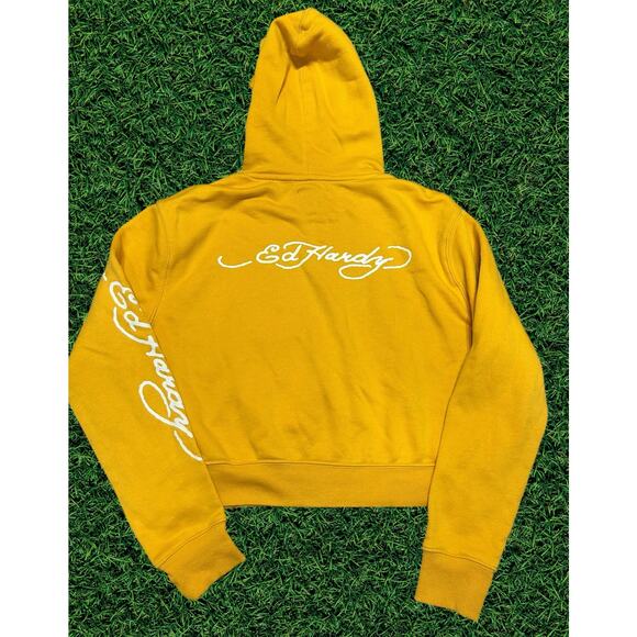 Ed Hardy Sweaters - Vintage Ed Hardy Tattoo Dragon Pullover Hoodie Yellow L